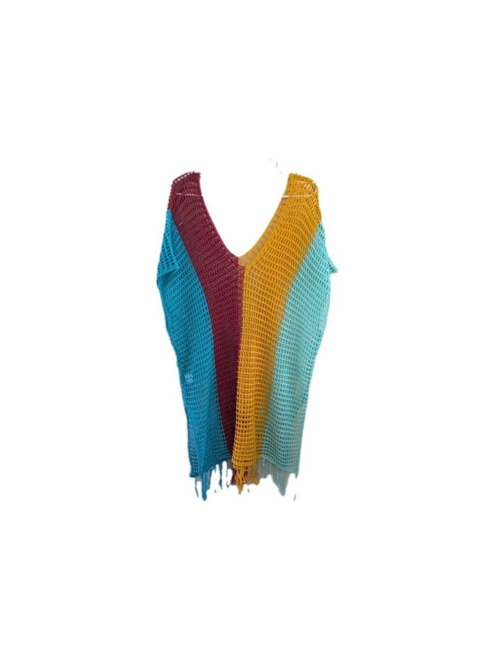 ​SHEIN Curve Crochet Beach Cover Up 2XL Colorblock Fishnet Fringe Dress Plus Siz